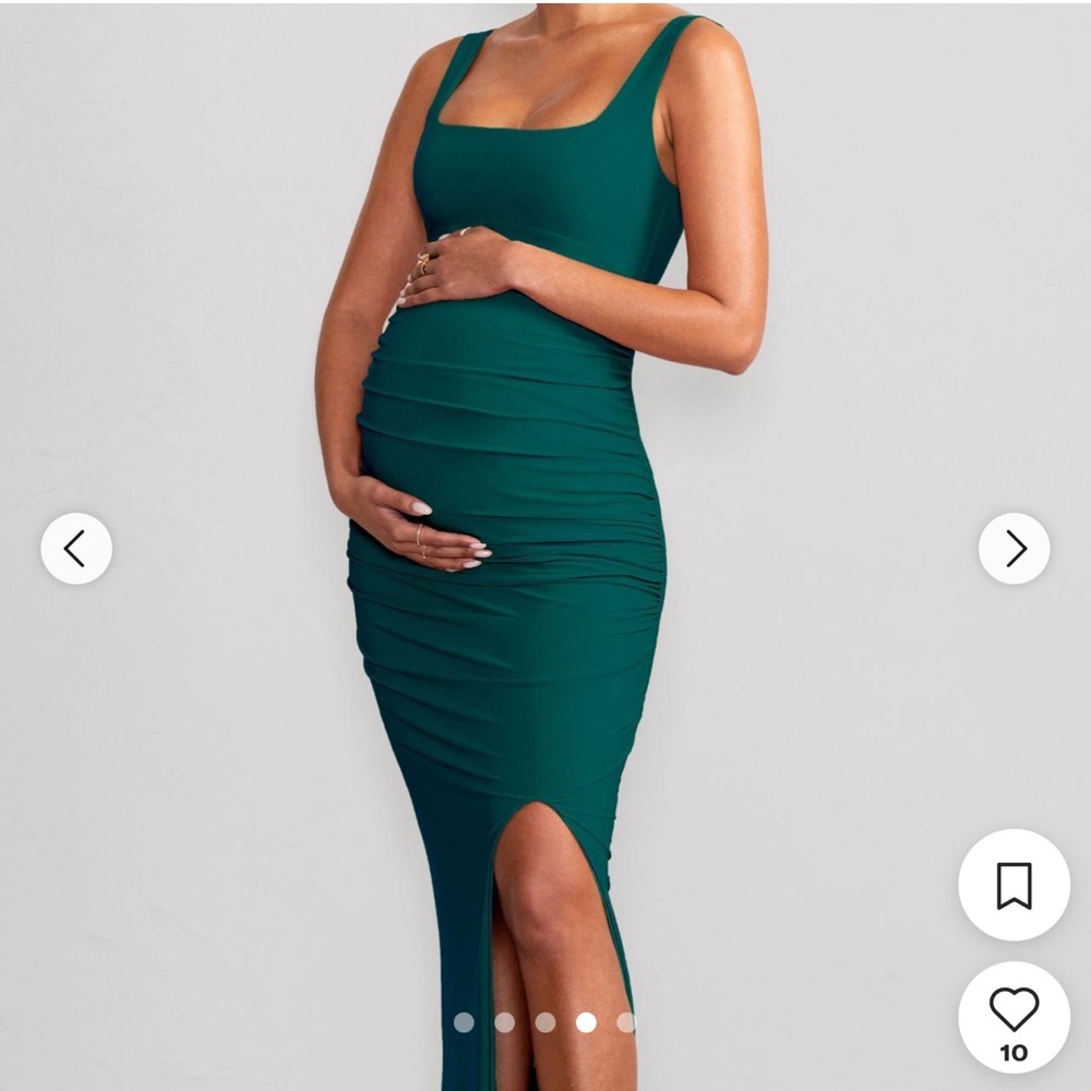 Avril-Bottle Green Square Neck Maternity Maxi Dress (Club L London) - Picture 6 of 9